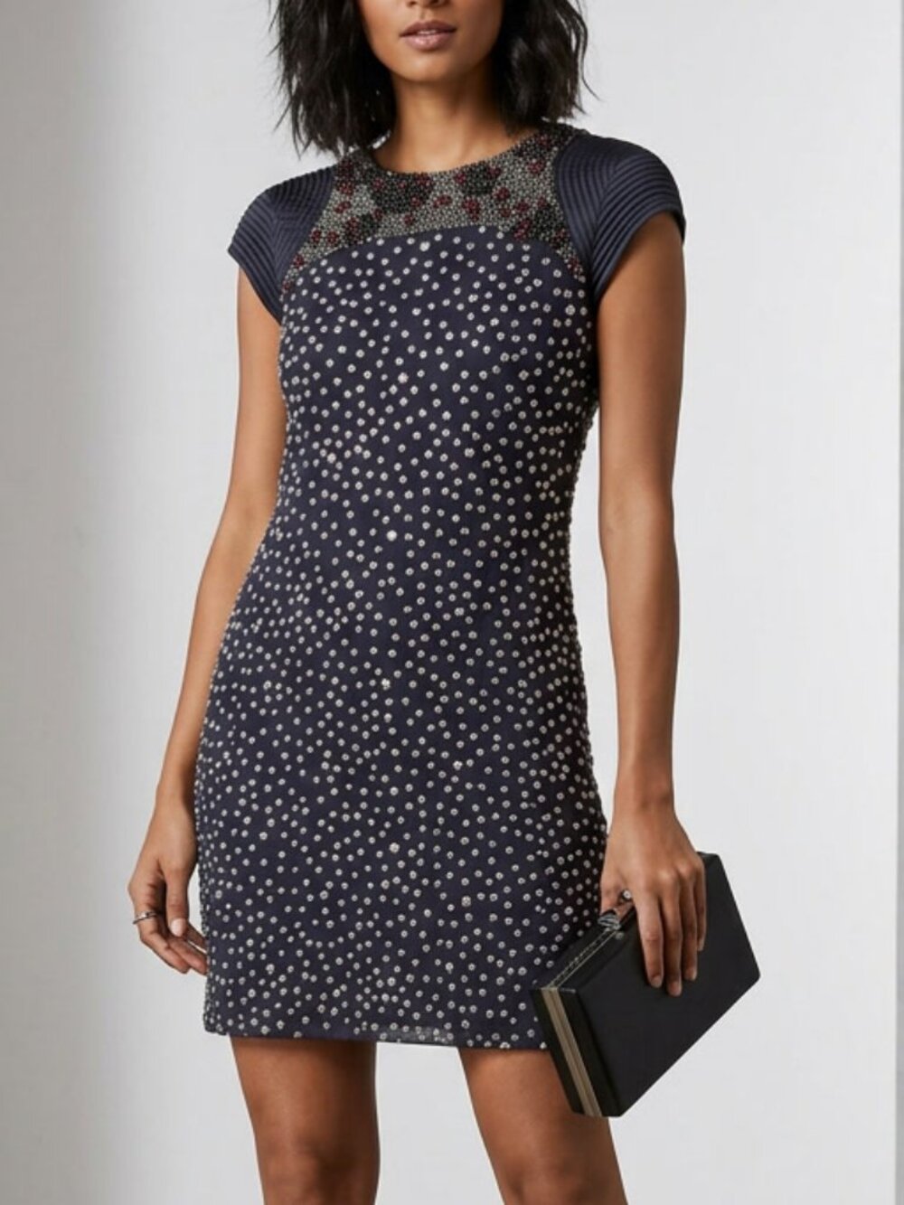 French Connection Silk and Viscose Short Sleeve Studded Dress Size 4